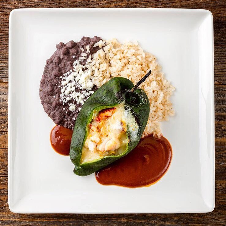 Rick BaylessGrilled Chiles Rellenos with Creamy Grilled Vegetables